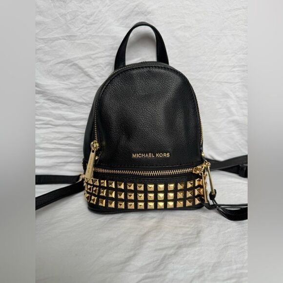 Michael Kors Mini Rhea Black Studded Backpack - Picture 1 of 6